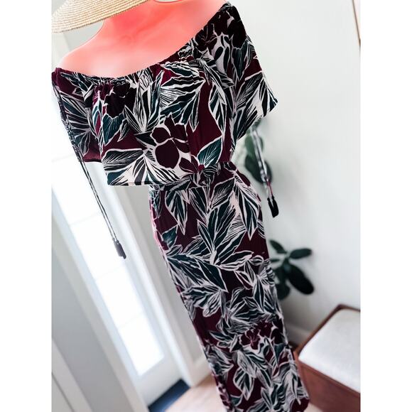 Windswept Tropics off shoulder flounce flowy boho maxi dress L - Picture 2 of 5